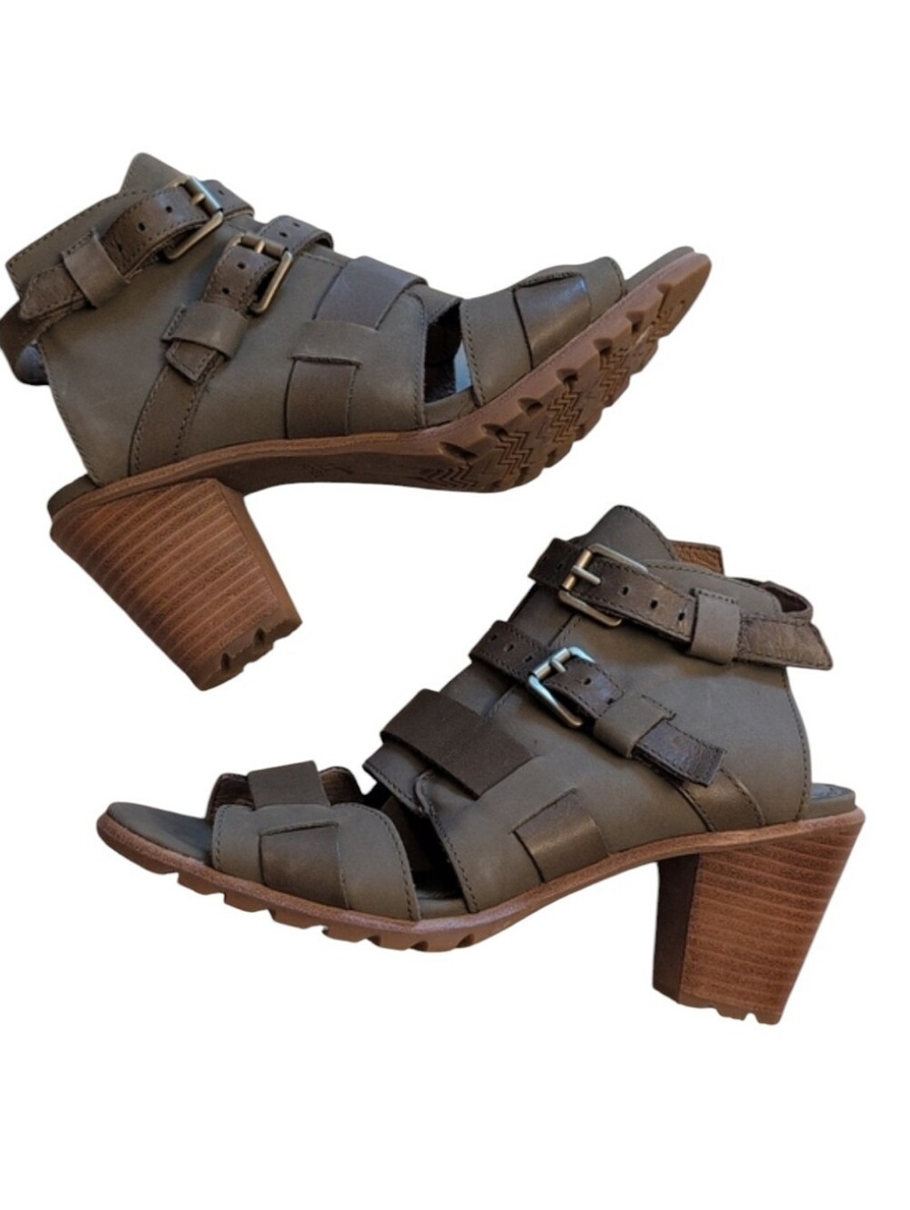 Sorel Nadia Leather Heels Buckle II Sage Gladiator Sandals Leather Peep Toe 8.5
